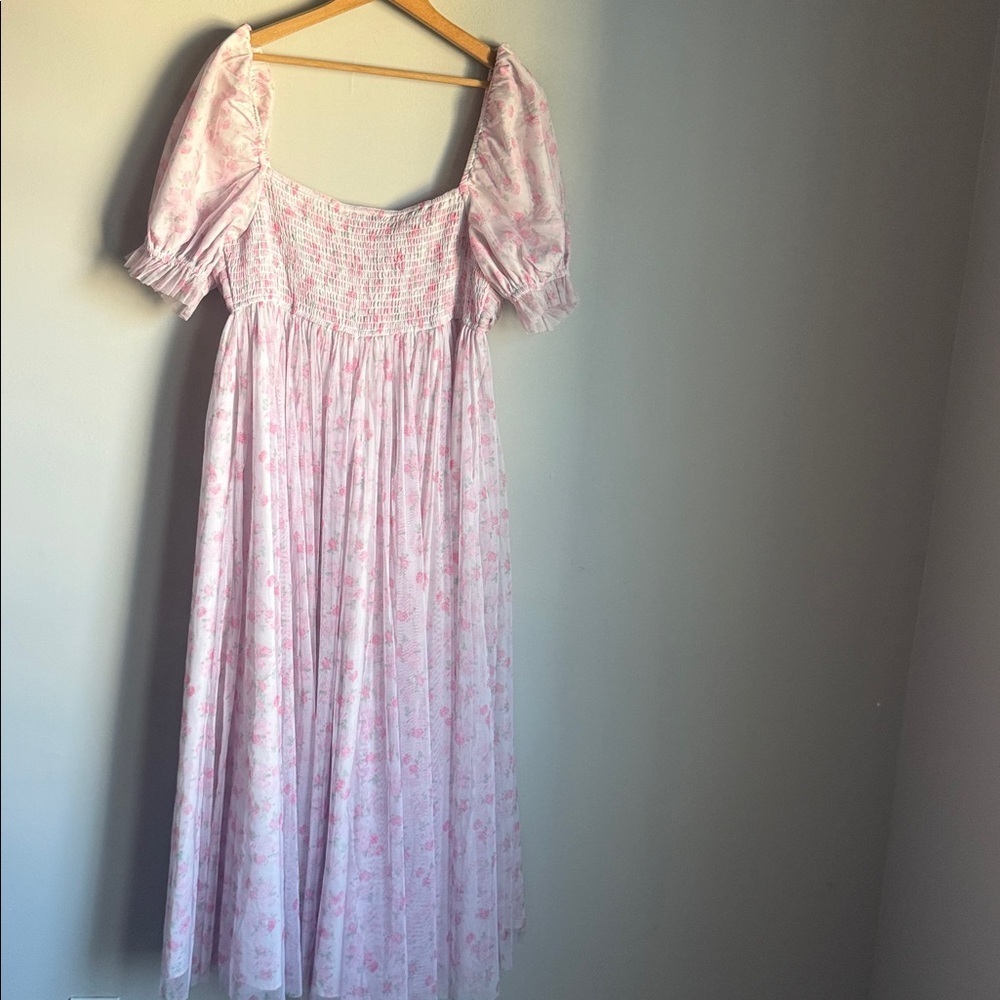 JESSAKAE Promenade Puff Sleeve Floral Print Maxi Dress, Pink And White Large - Picture 4 of 13